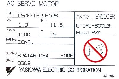 Yaskawa USAFED-20FA2S label image
