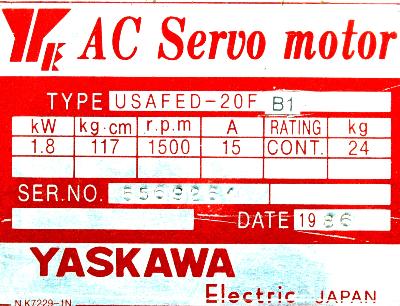 Yaskawa USAFED-20FB1 label image