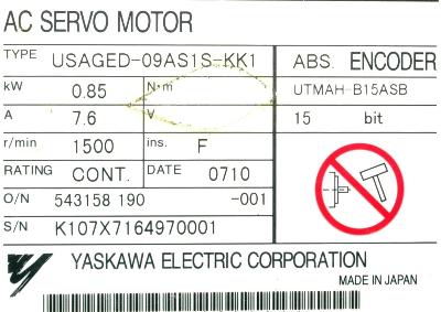 New Refurbished Exchange Repair  Yaskawa Motors-AC Servo USAGED-09AS1S-KK1 Precision Zone