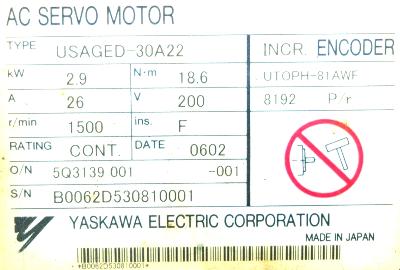 New Refurbished Exchange Repair  Yaskawa Motors-AC Servo USAGED-30A22 Precision Zone