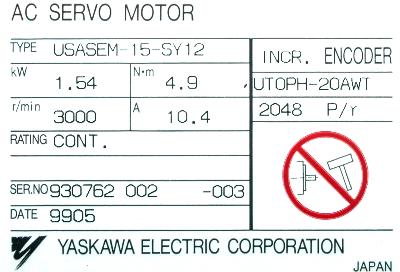 Yaskawa USASEM-15-SY12 label image