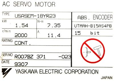 Yaskawa USASEM-18YR23 label image