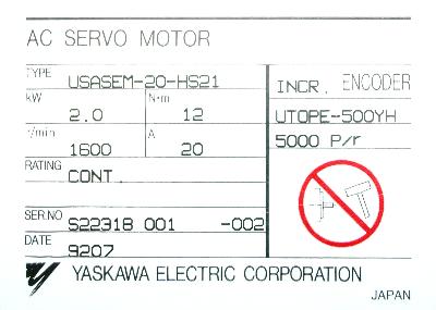 Yaskawa USASEM-20-HS21 label image