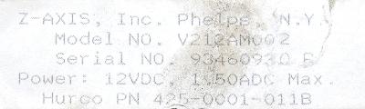 Z-AXIS V212AM002 label image