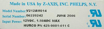 Z-AXIS V212AM014 label image