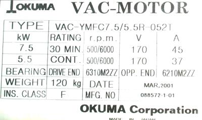 Okuma VAC-YMFC7.5-5.5R-052T label image