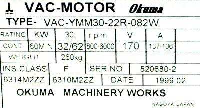 Okuma VAC-YMM30-22R-082W label image