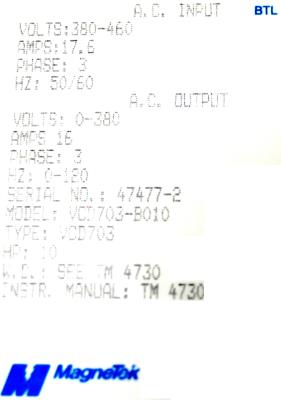 Magnetek VCD703-B010 label image