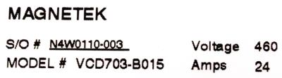 Magnetek VCD703-B015 label image