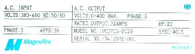 Magnetek VCD703-B020 label image
