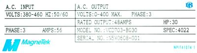 Magnetek VCD703-B030 label image