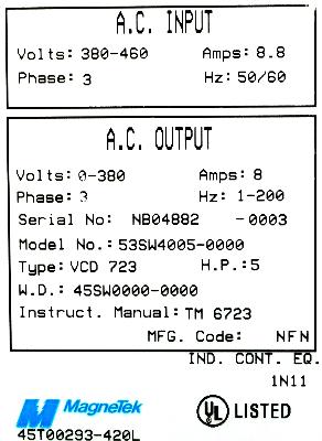 Magnetek VCD723-B005 label image