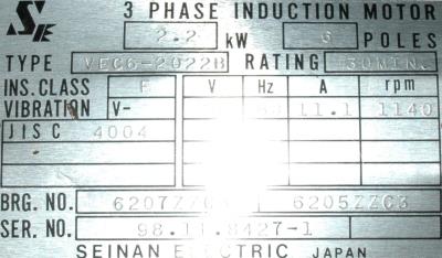 New Refurbished Exchange Repair  Seinan Electric Motors-General Purpose VEC6-2022B Precision Zone