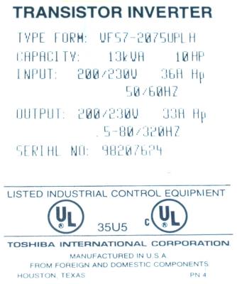 Toshiba VFS7-2075UPLH label image