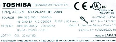 Toshiba VFS9-4150PL-WN label image