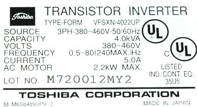 Toshiba VFSXN-4022UP label image