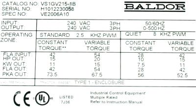 Baldor VS1GV215-1B label image