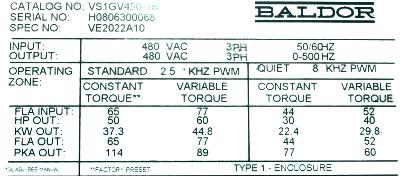 Baldor VS1GV450-1B label image