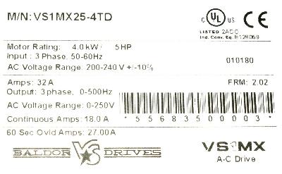 Baldor VS1MX25-4TD label image