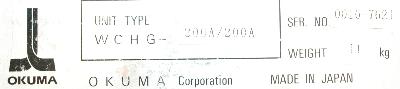 Okuma WCHG-200A-200A label image