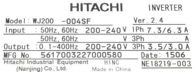Hitachi, Ltd WJ200-004SF label image
