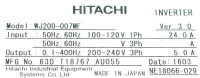 Hitachi, Ltd WJ200-007MF label image