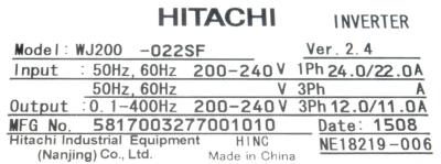 Hitachi, Ltd WJ200-022SF label image