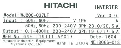Hitachi, Ltd WJ200-037LF label image