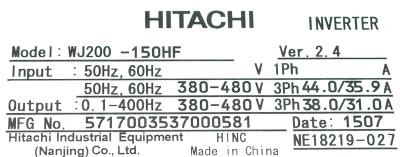 Hitachi, Ltd WJ200-150HF label image