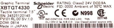 Schneider Electric XBTGT4330 label image