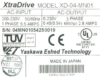 Yaskawa XD-04-MN01 label image