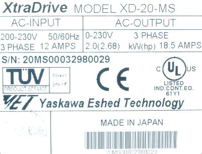 Yaskawa XD-20-MS label image