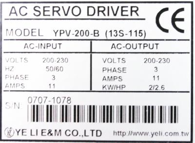 YE-LI Electric and Machinery YPV-200-B label image