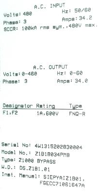 Yaskawa Z1B1B034PMB label image