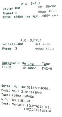 Yaskawa Z1B1B040PMB label image
