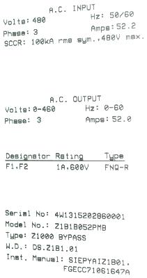 Yaskawa Z1B1B052PMB label image