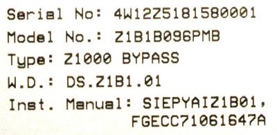 Yaskawa Z1B1B096PMB label image