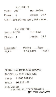 Yaskawa Z1B1D024PMG label image
