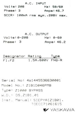 Yaskawa Z1B1D046PMB label image