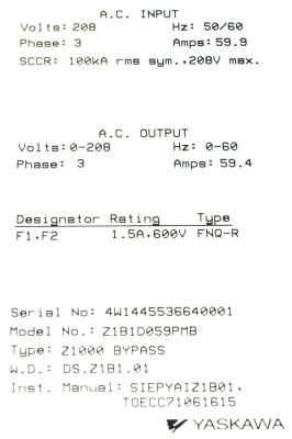 Yaskawa Z1B1D059PMB label image