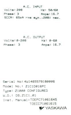 Yaskawa Z1C1D016PC label image
