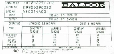 Baldor ZD18H225L-ER label image