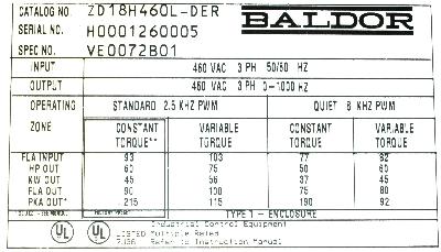 Baldor ZD18H460L-DER label image
