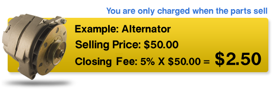 Sell your Auto Parts for Only 5% closing Fee!!
