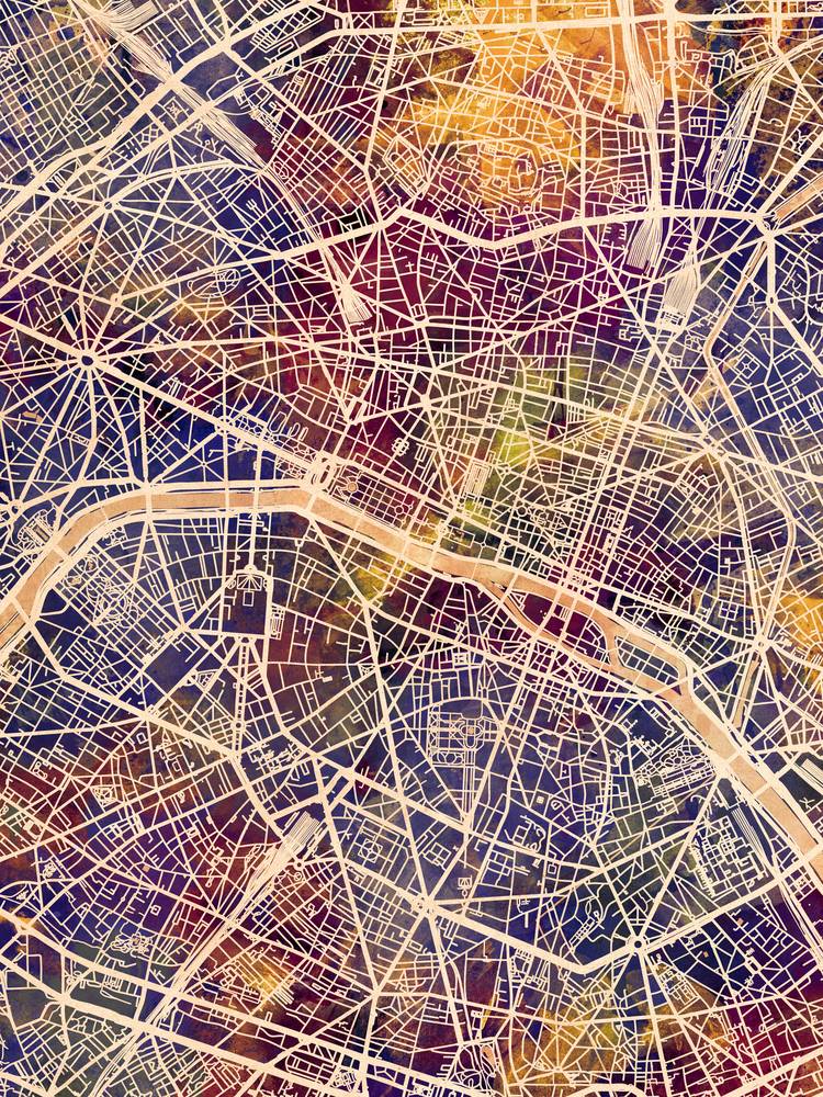 Poster - Paris Map, Modern Abstract City Streets, 4 Sizes - Picture 7 of 25