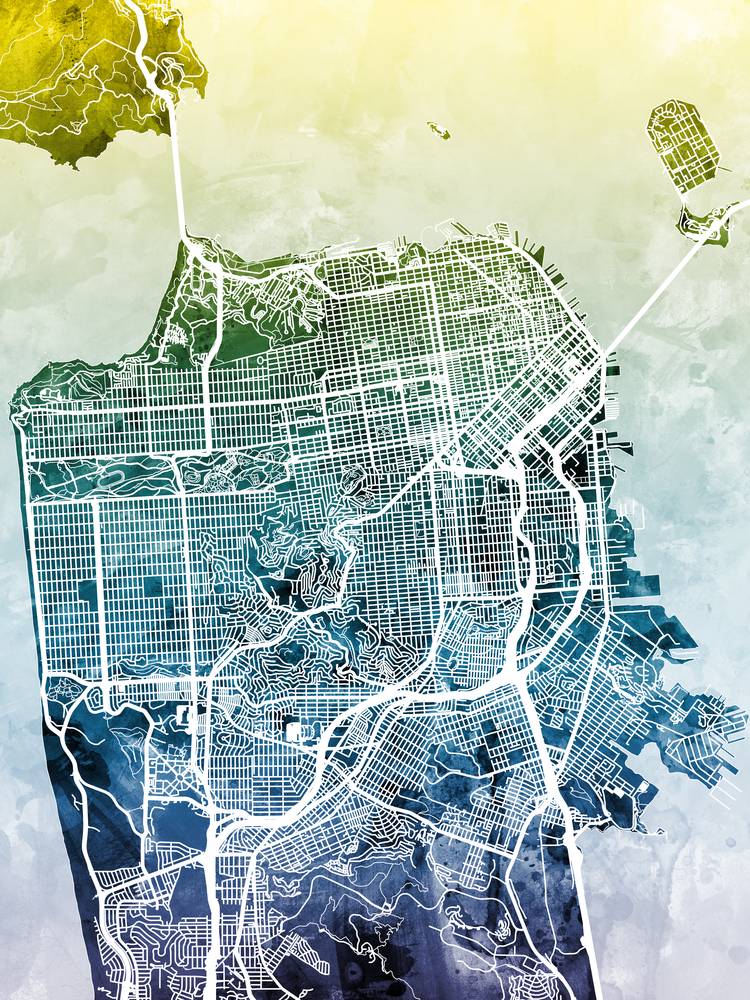 Póster - Mapa de San Francisco, calles abstractas modernas de la ciudad, 4 tamaños - Imagen 7 de 25