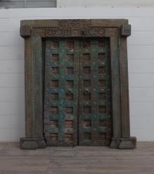 HAND CARVED SOLID WOOD INDIAN DOOR & CASING