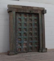 HAND CARVED SOLID WOOD INDIAN DOOR & CASING