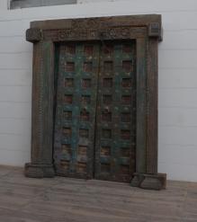 HAND CARVED SOLID WOOD INDIAN DOOR & CASING