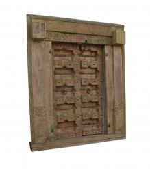 HAND CARVED SOLID WOOD INDIAN DOOR & CASING